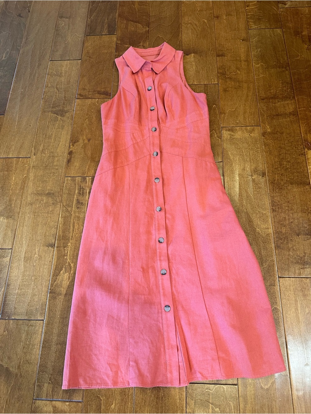 Women’s Maggy London Sleeveless Coral Pink Button-Front Maxi Dress